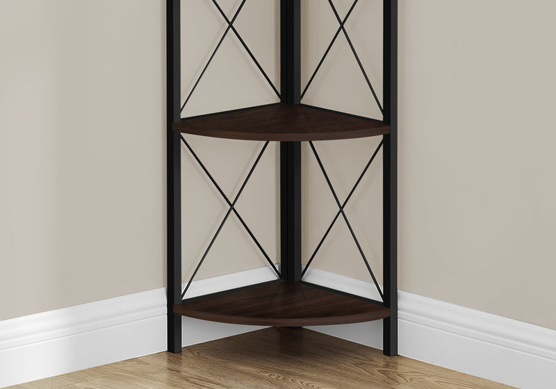 Bookcase - 60"H / Espresso / Black Metal Corner Etagere - I 3645