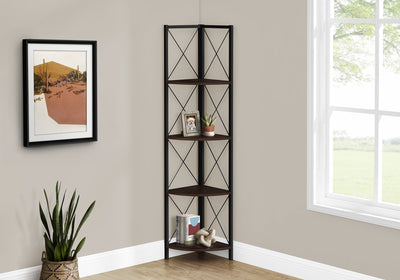 Bookcase - 60"H / Espresso / Black Metal Corner Etagere - I 3645