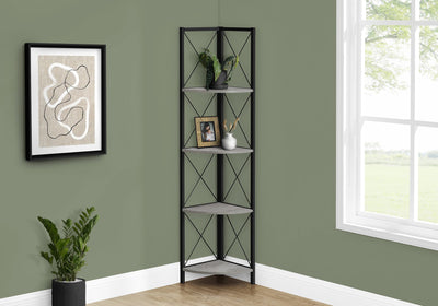 Bookcase - 60"H / Grey / Black Metal Corner Etagere - I 3647