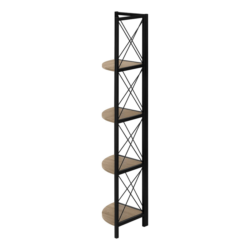 Bookcase - 60"H / Dark Taupe / Black Metal Corner Etagere - I 3648