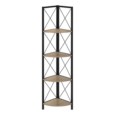 Bookcase - 60"H / Dark Taupe / Black Metal Corner Etagere - I 3648