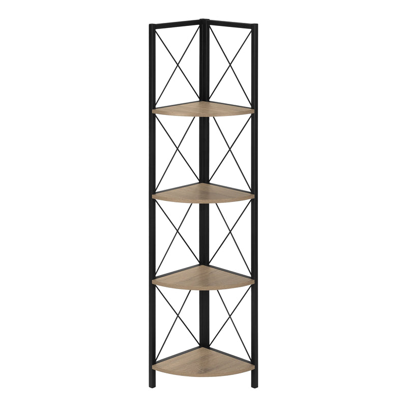 Bookcase - 60"H / Dark Taupe / Black Metal Corner Etagere - I 3648