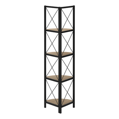 Bookcase - 60"H / Dark Taupe / Black Metal Corner Etagere - I 3648