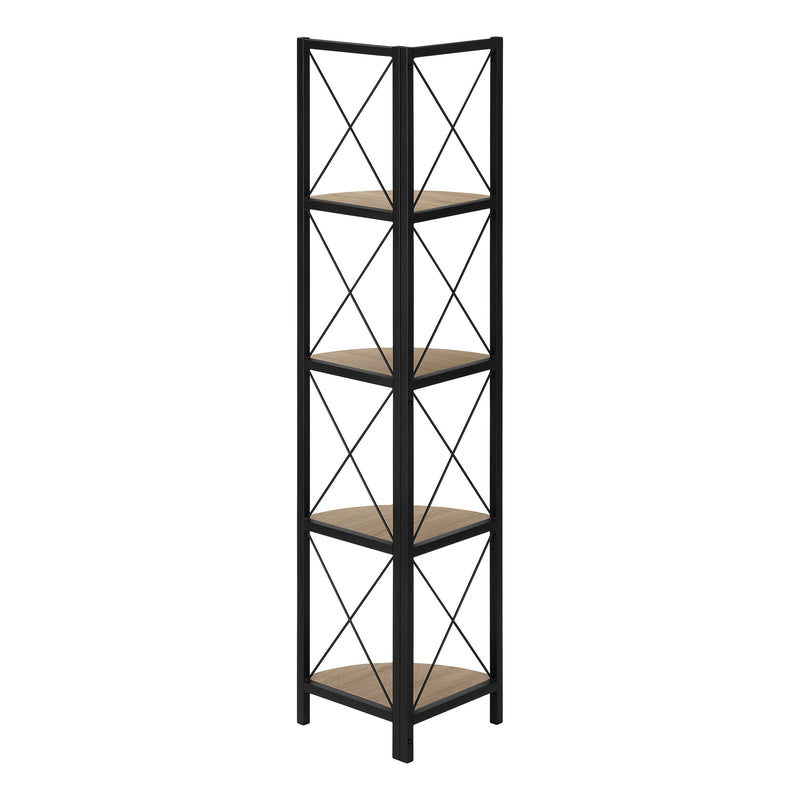 Bookcase - 60"H / Dark Taupe / Black Metal Corner Etagere - I 3648