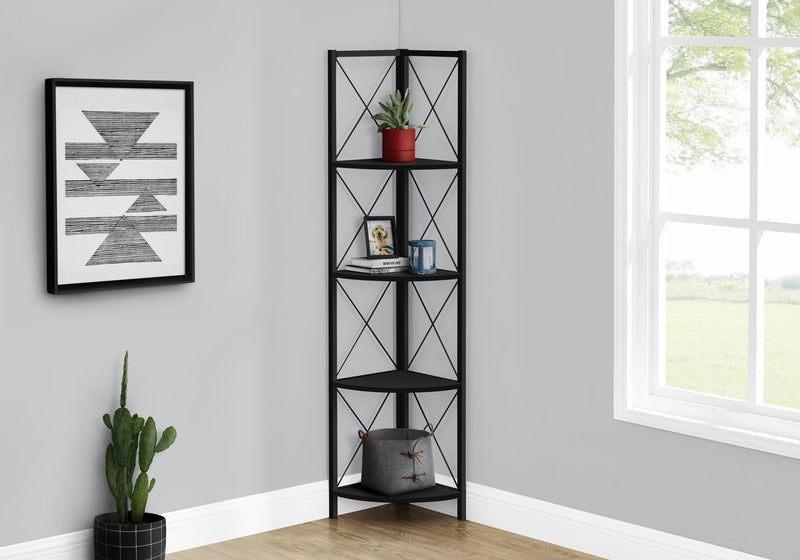 Bookcase - 60"H / Black / Black Metal Corner Etagere - I 3649