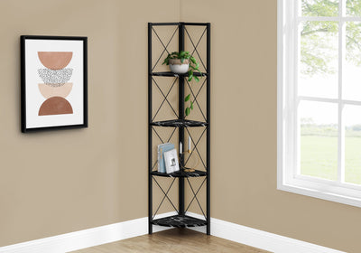 Bookcase - 60"H / Black Marble / Black Metal Corner - I 3650