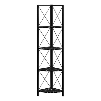 Bookcase - 60"H / Black Marble / Black Metal Corner - I 3650