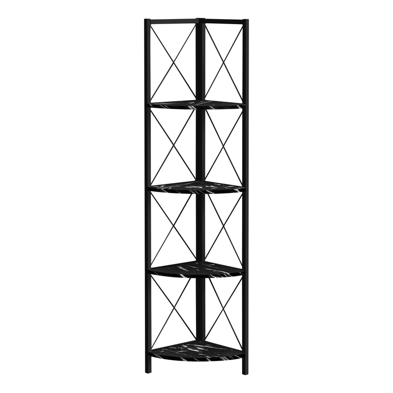 Bookcase - 60"H / Black Marble / Black Metal Corner - I 3650