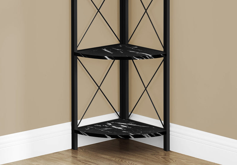 Bookcase - 60"H / Black Marble / Black Metal Corner - I 3650