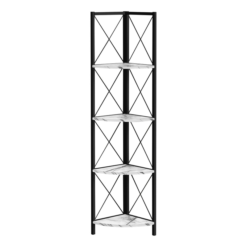 Bookcase - 60"H / White Marble / Black Metal Corner - I 3651