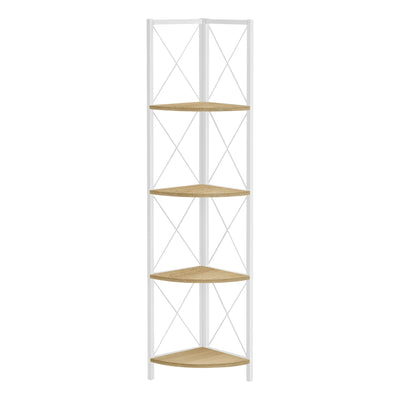 Bookcase - 60"H / Natural / White Metal Corner Etagere - I 3652