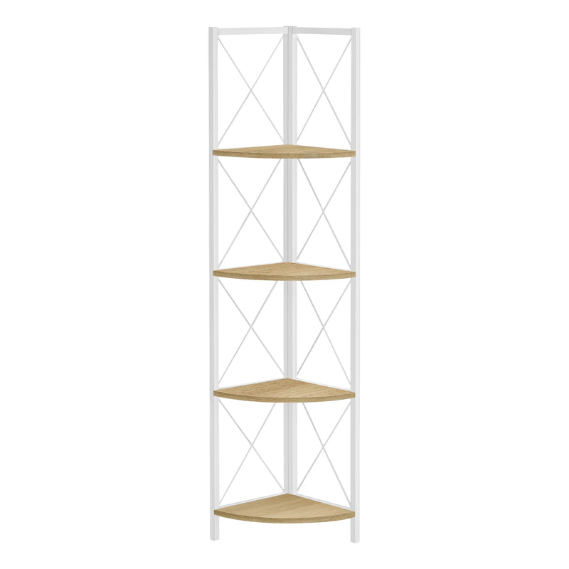 Bookcase - 60"H / Natural / White Metal Corner Etagere - I 3652