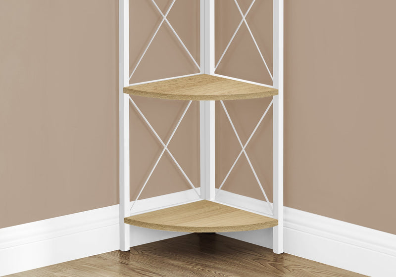 Bookcase - 60"H / Natural / White Metal Corner Etagere - I 3652