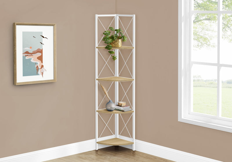 Bookcase - 60"H / Natural / White Metal Corner Etagere - I 3652