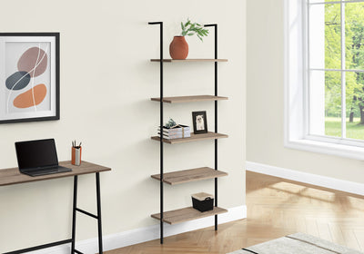 Bookcase - 72"H Ladder Dark Taupe / Black Metal - I 3682