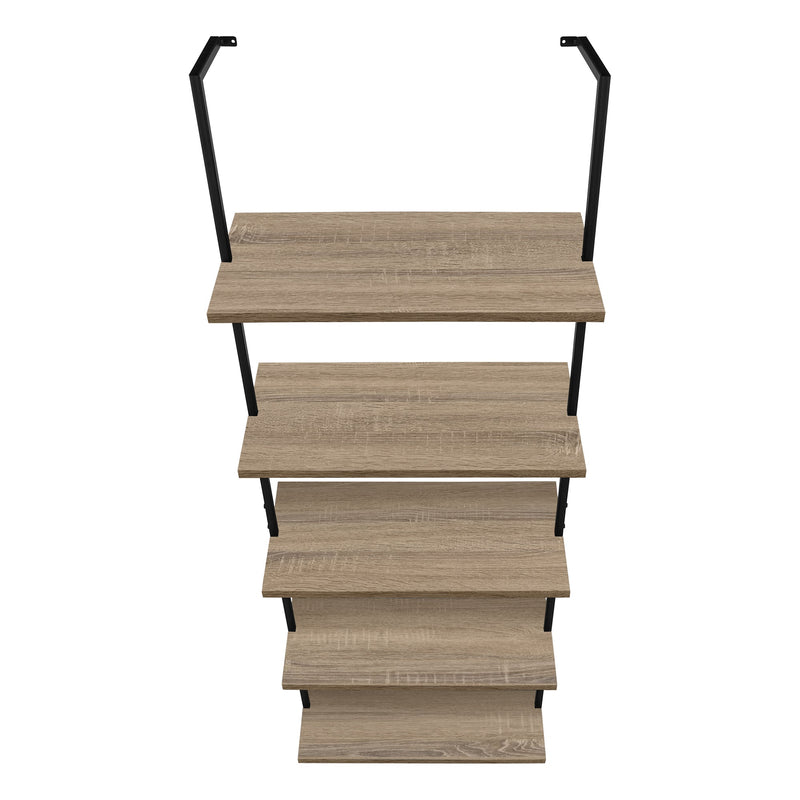 Bookcase - 72"H Ladder Dark Taupe / Black Metal - I 3682