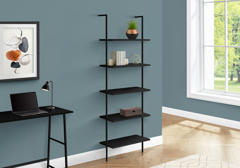 Bookcase - 72"H Ladder Black / Black Metal - I 3683