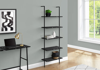 Bookcase - 72"H Ladder Black Marble / Black Metal - I 3684