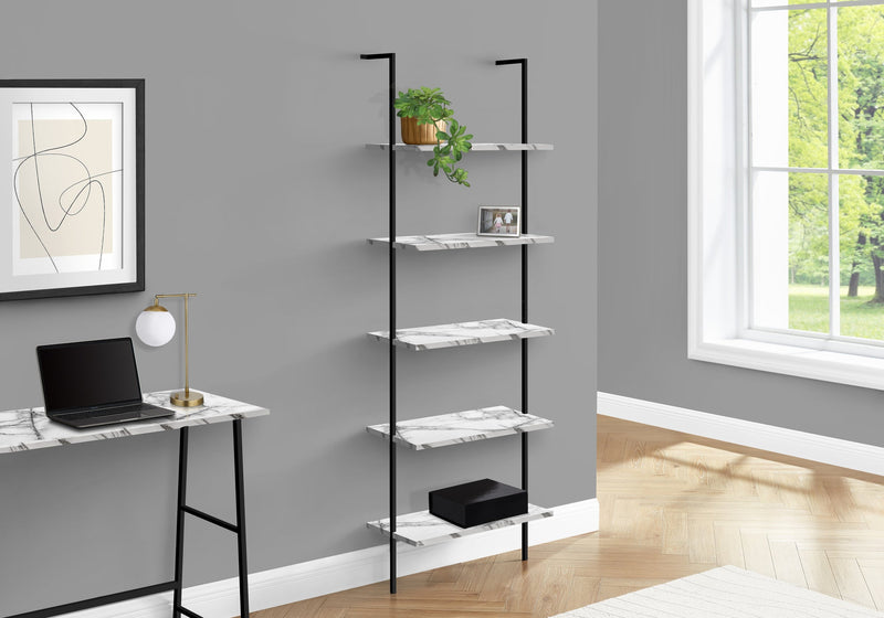 Bookcase - 72"H Ladder White Marble / Black Metal - I 3685