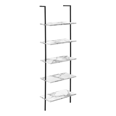 Bookcase - 72"H Ladder White Marble / Black Metal - I 3685