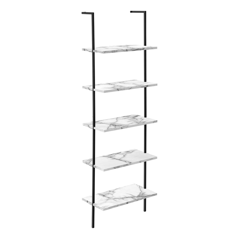 Bookcase - 72"H Ladder White Marble / Black Metal - I 3685