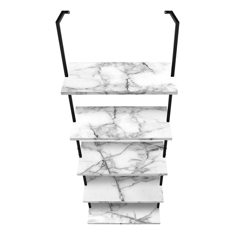 Bookcase - 72"H Ladder White Marble / Black Metal - I 3685