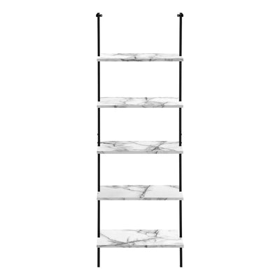 Bookcase - 72"H Ladder White Marble / Black Metal - I 3685