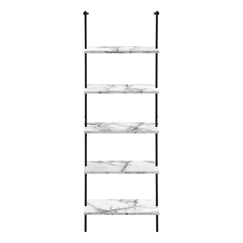 Bookcase - 72"H Ladder White Marble / Black Metal - I 3685