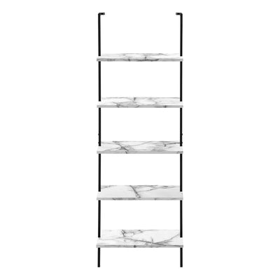 Bookcase - 72"H Ladder White Marble / Black Metal - I 3685