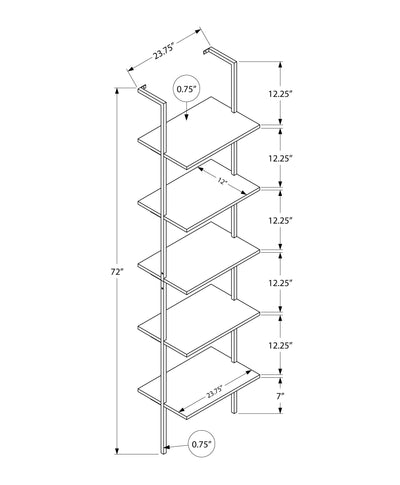 Bookcase - 72"H Ladder Natural / White Metal - I 3686