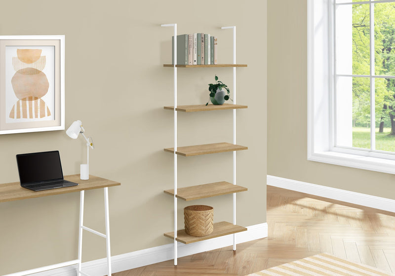 Bookcase - 72"H Ladder Natural / White Metal - I 3686