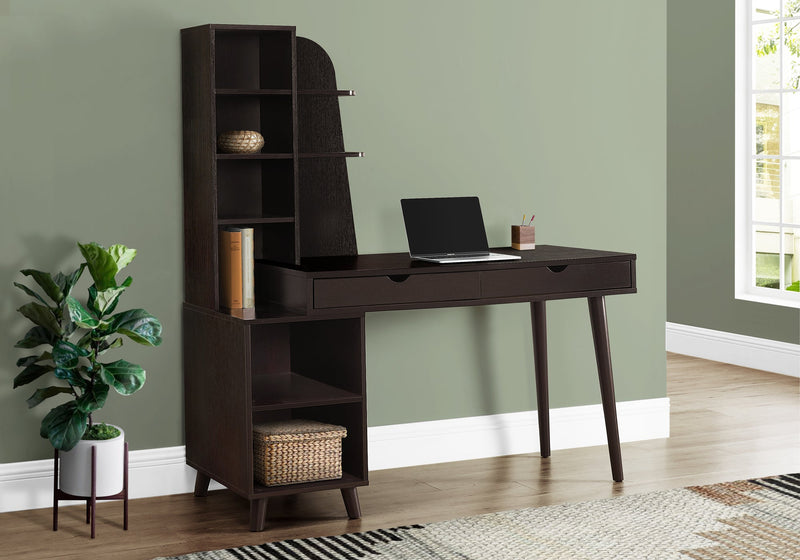 Computer Desk - 55"L / Espresso With Bookcase - I 7096