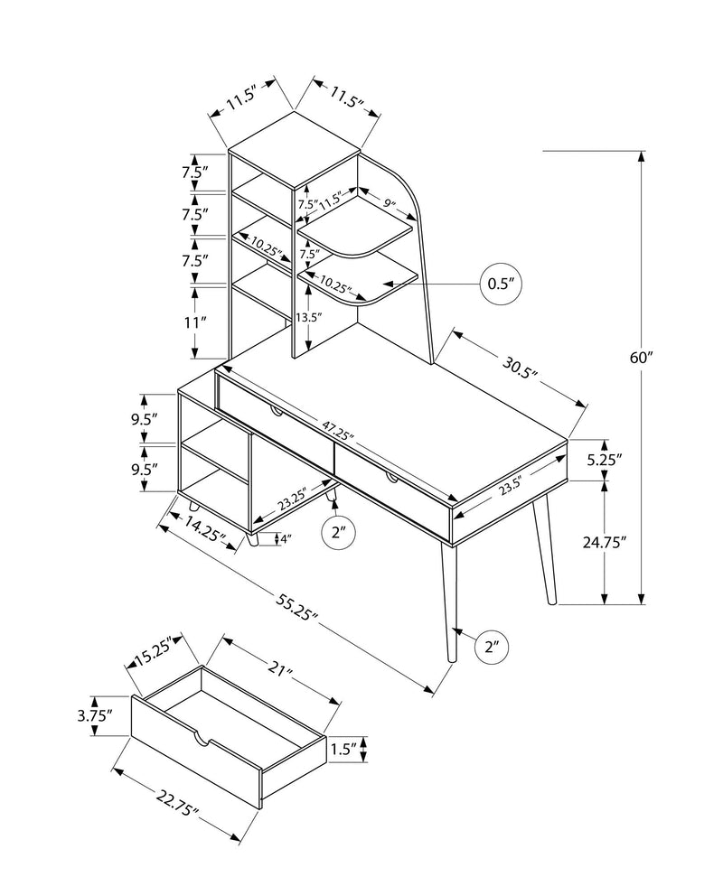 Computer Desk - 55"L / Espresso With Bookcase - I 7096