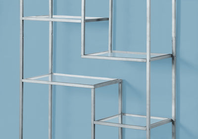 Bookcase - 72"H / Silver Metal With Tempered Glass - I 7158