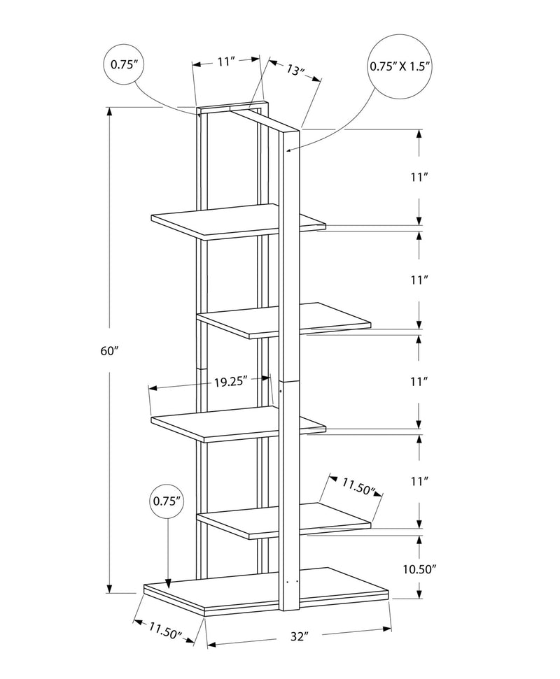 Bookcase - 60"H / White / Silver Metal - I 7233