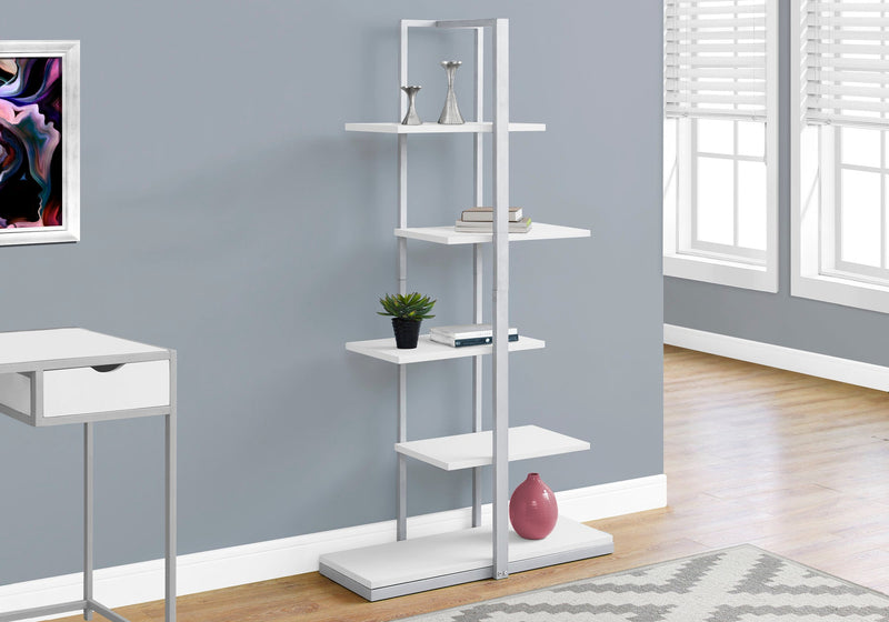 Bookcase - 60"H / White / Silver Metal - I 7233