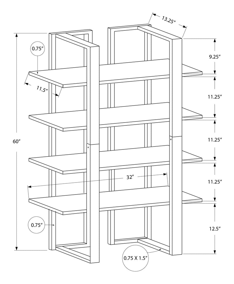 Bookcase - 60"H / Dark Taupe / Black Metal - I 7237