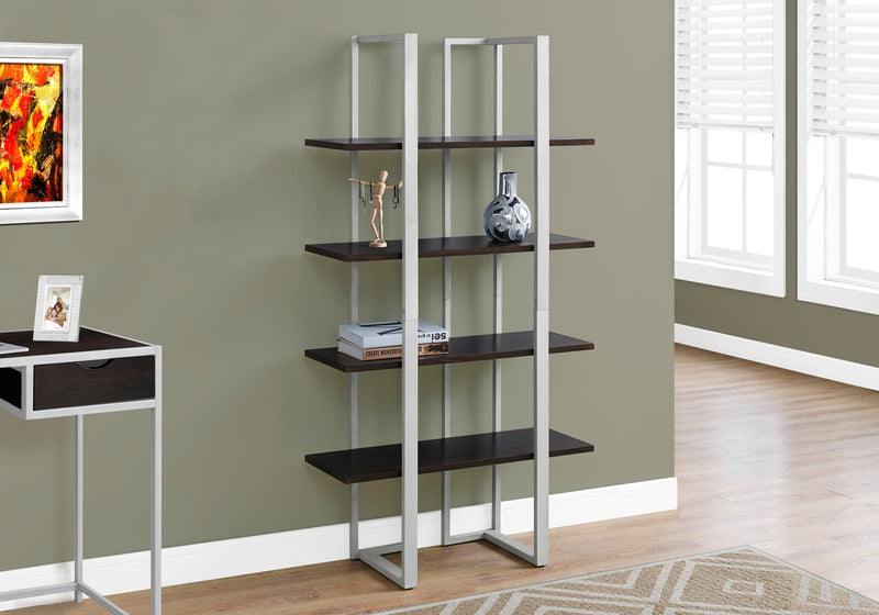 Bookcase - 60"H / Cappuccino / Silver Metal - I 7239