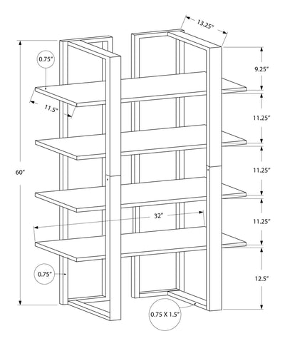 Bookcase - 60"H / Cappuccino / Silver Metal - I 7239