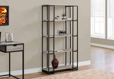 Bookcase - 60"H / Dark Taupe / Black Metal - I 7241