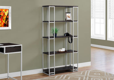 Bookcase - 60"H / Cappuccino / Silver Metal - I 7243