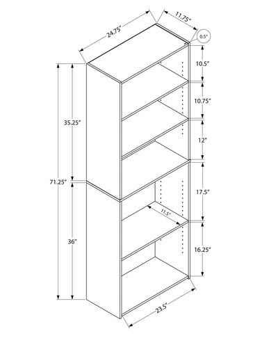 Bookcase - 72"H / Cappuccino With 5 Shelves - I 7467