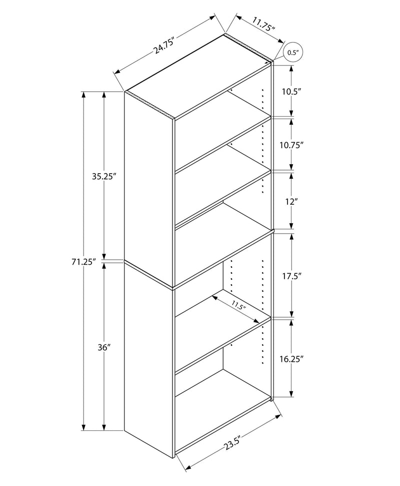 Bookcase - 72"H / Cappuccino With 5 Shelves - I 7467