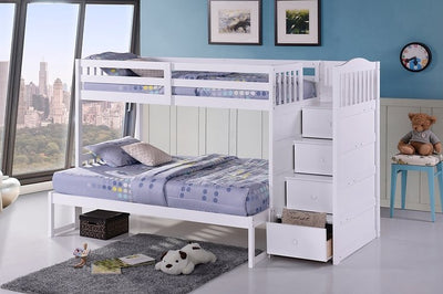 Staircase White Bunk Bed (Single/Double) - IF-B-5900+EK