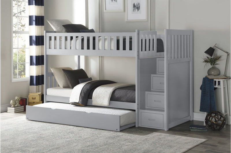 Twin/Twin Staircase Grey Bunkbed - MA-B2063SB+MA-B2063-R