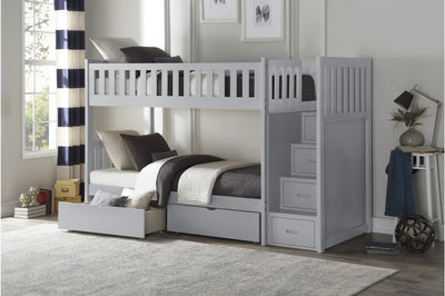 Twin/Twin Staircase Grey Bunkbed - MA-B2063SB+MA-B2063-T