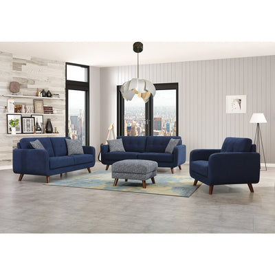 modern blue chair and ottoman