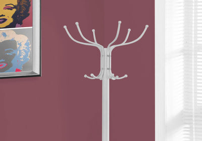 Coat Rack - 70"H / White Metal With An Umbrella Holder - I 2030