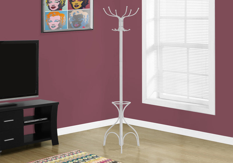 Coat Rack - 70"H / White Metal With An Umbrella Holder - I 2030