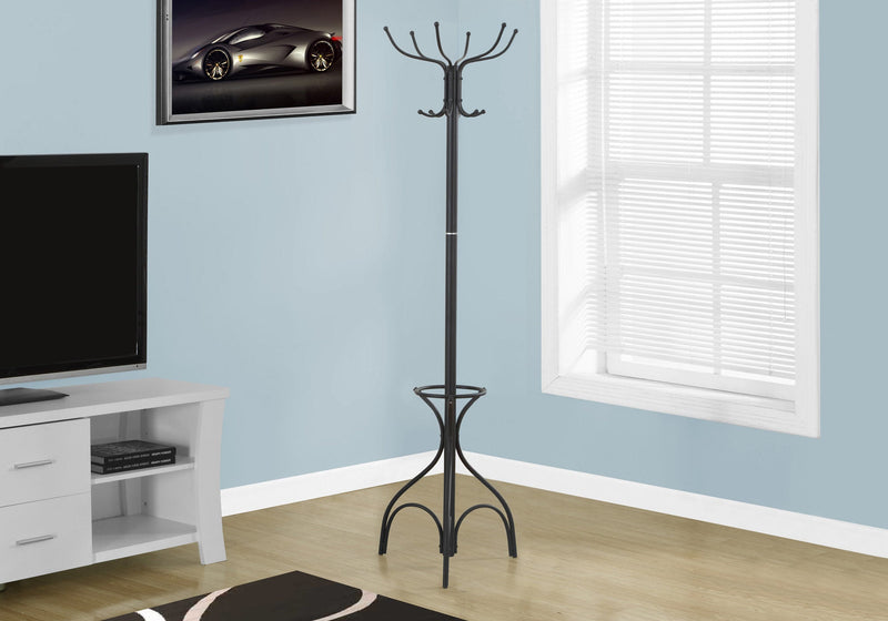 Coat Rack - 70"H / Black Metal With An Umbrella Holder - I 2031